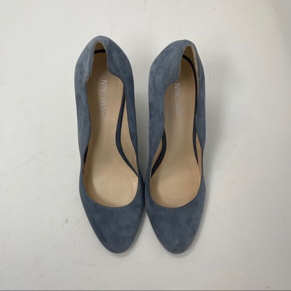 Nine West Smolder Blue Suede Pumps Shoes Women's Size 8M Round Toe - Picture 2 of 10